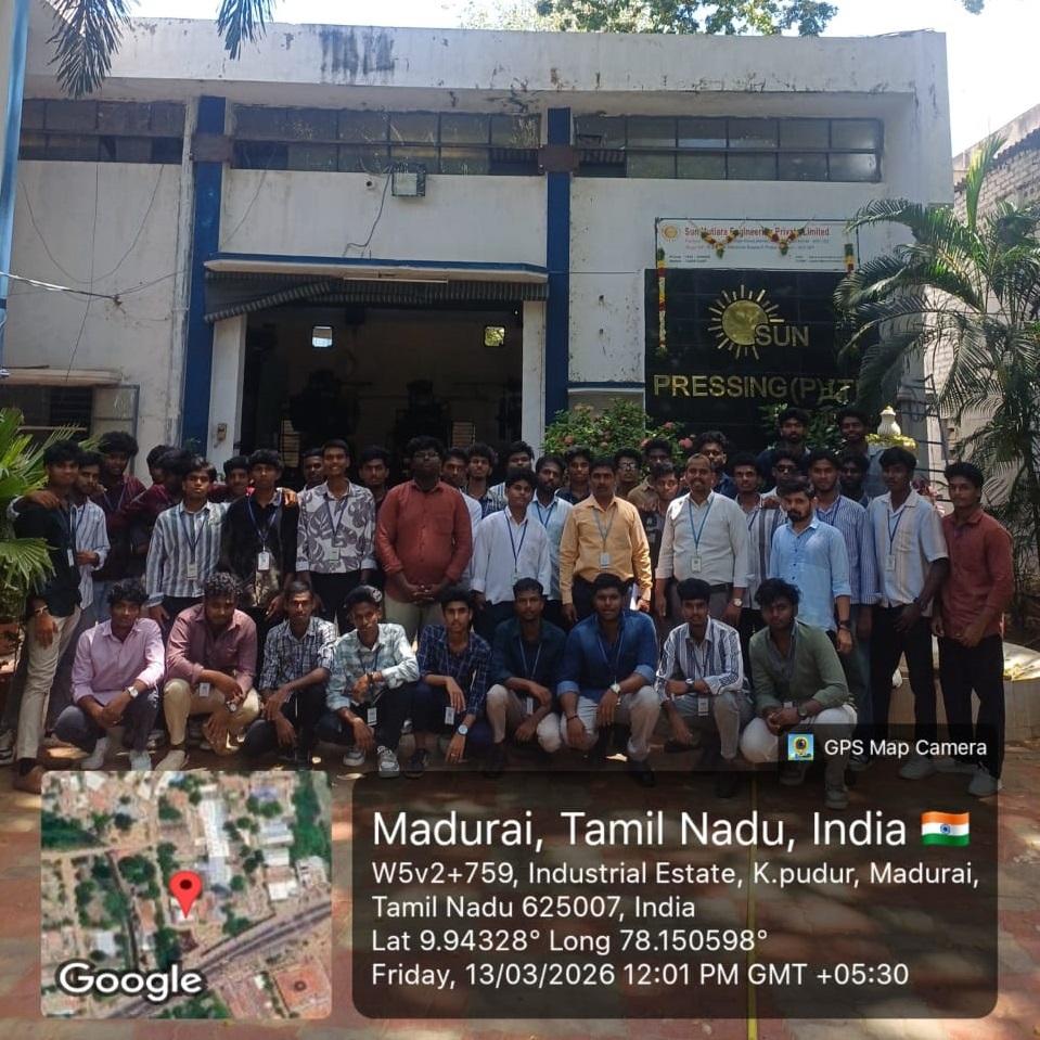 II-year Mechanical Engineering students visited Sun Pressing Private Limited, Madurai on 13/03/2026